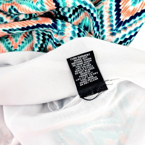 Womens XL Zac & Rachel Chevron Aztec Print Zipper Back Design Layered Sheer Top - Picture 11 of 12